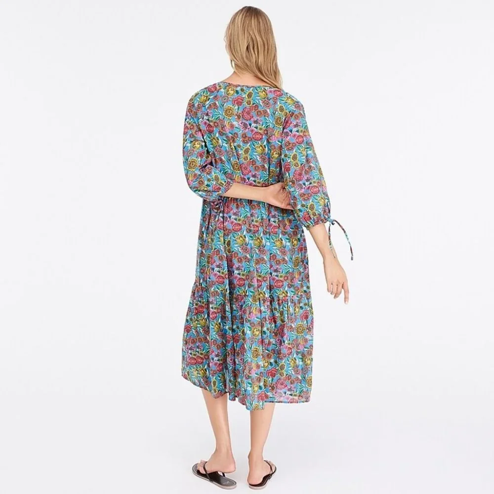 J.Crew Blue Multicolor Floral Tiered Maxi Dress Size Small - Picture 4 of 14